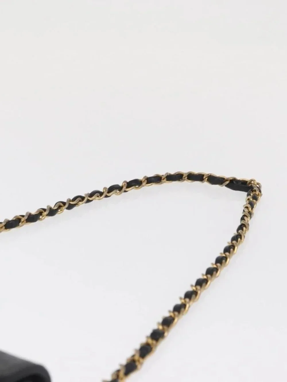 CHANEL Mademoiselle Chain Shoulder Bag Lamb Skin Black Gold CC Auth bs21196
